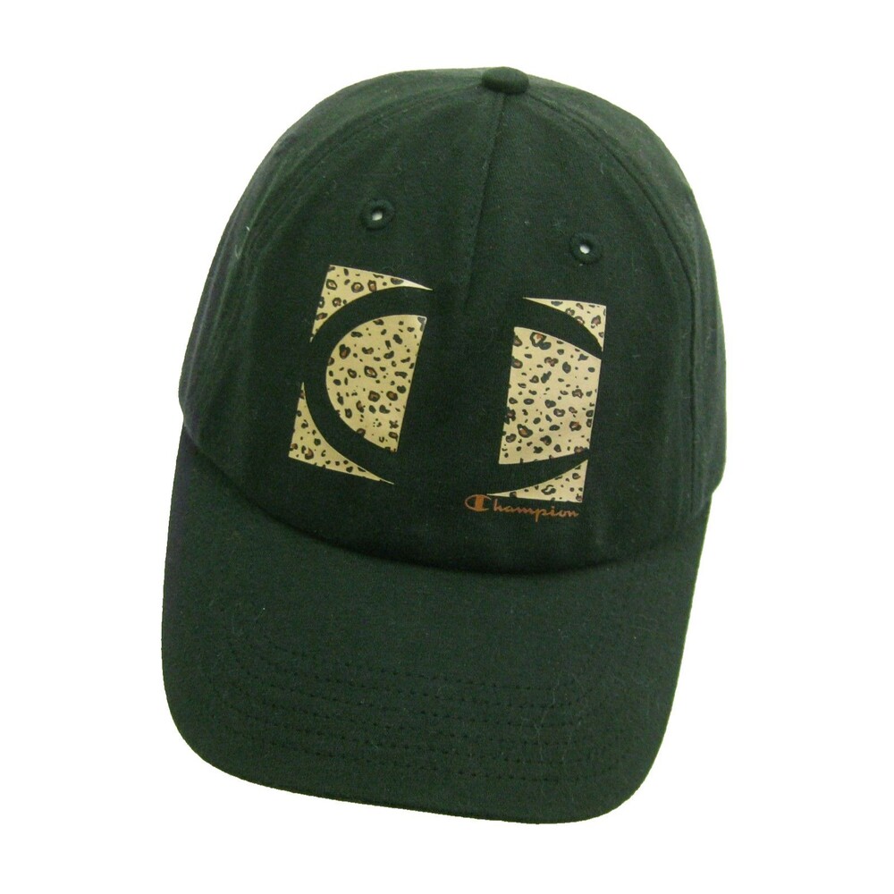 Champion Womens Baseball Cap Logo Hat Black & Leopard Print Cotton Adjustable